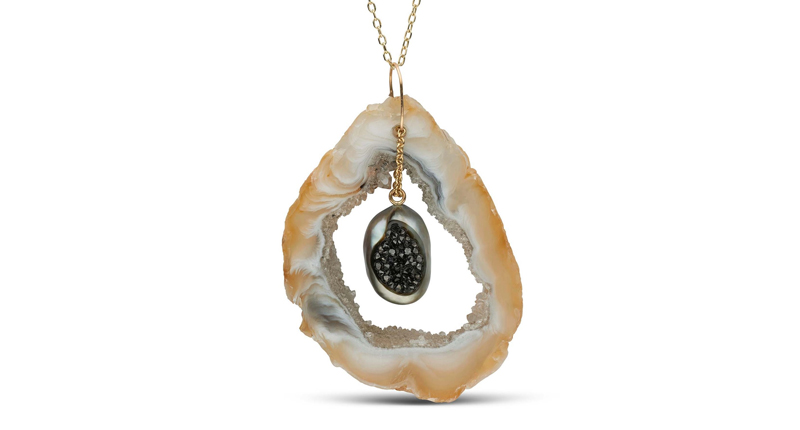 <a href="https://littlehjewelry.com/collections/finestrino-collection/products/sliced-geode-with-tahitian-keshi-black-diamond-finestrino-pendant" target="_blank" rel="noopener">Little h</a> sliced geode pendant with Tahitian keshi pearl and black diamonds ($1,890)