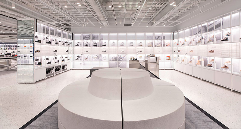 The seating in the Sneakerlab is soft—it gives way, kind of like a training mat—and is modular. (Photo courtesy of Nike)