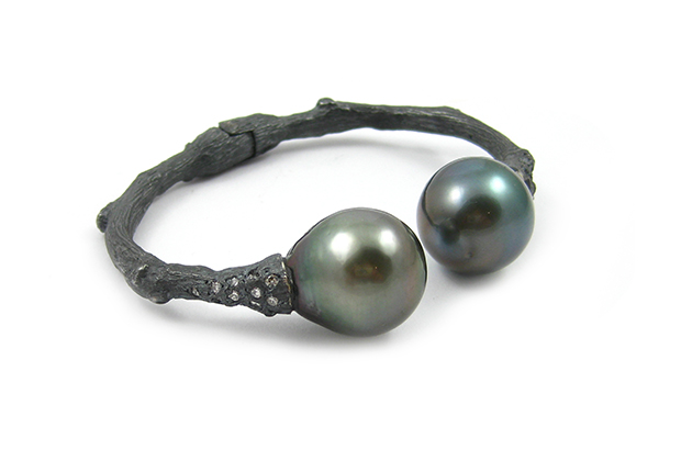 K. Brunini’s oxidized sterling silver “Twig” cuff features Tahitian pearls and diamond accents ($11,475).  K. Brunini’s oxidized sterling silver “Twig” cuff features Tahitian pearls and diamond accents ($11,475).