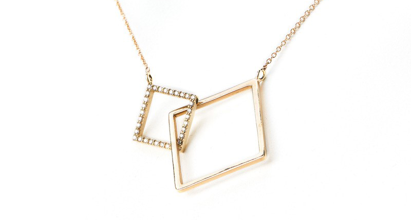 Two Square Puzzle necklace in 14-karat yellow gold with diamonds ($2,000) Two Square Puzzle necklace in 14-karat yellow gold with diamonds ($2,000)