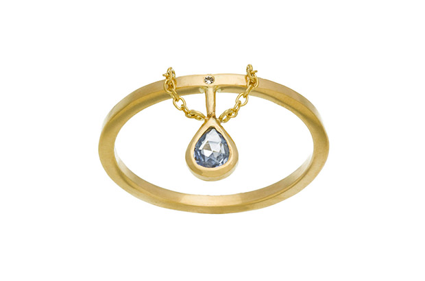 The Double Happiness ring, with a lavender blue sapphire, a flush-set diamond and a chain detail, set in 18-karat gold ($1,275) The Double Happiness ring, with a lavender blue sapphire, a flush-set diamond and a chain detail, set in 18-karat gold ($1,275)