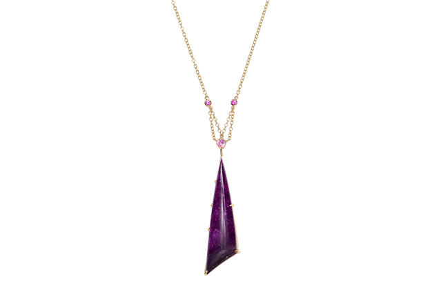 The Sumac Dynasty necklace features sugilite and fancy sapphires in 18-karat gold ($4,400). The Sumac Dynasty necklace features sugilite and fancy sapphires in 18-karat gold ($4,400).