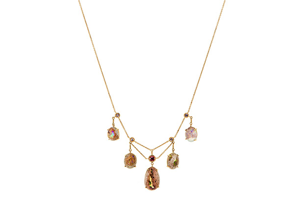 Noctiluca Fringe necklace boasting Mexican matrix opals, champagne garnets and Morogoro (Tanzanian) spinel made in 18-karat gold ($5,560) Noctiluca Fringe necklace boasting Mexican matrix opals, champagne garnets and Morogoro (Tanzanian) spinel made in 18-karat gold ($5,560)