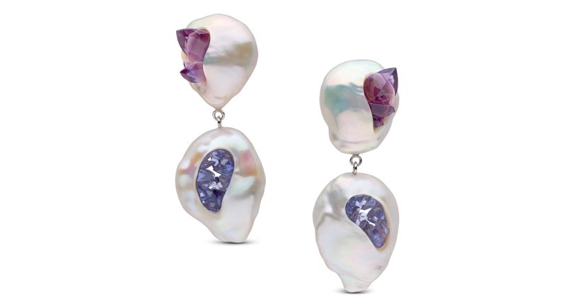 little h’s 14-karat white gold earrings with amethyst and tanzanite $2,700 little h’s 14-karat white gold earrings with amethyst and tanzanite $2,700
