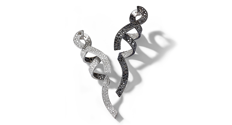 Earrings in 18-karat white gold set with 955 white diamonds (8.66 total carats) and 963 black diamonds (9.26 total carats) Earrings in 18-karat white gold set with 955 white diamonds (8.66 total carats) and 963 black diamonds (9.26 total carats)