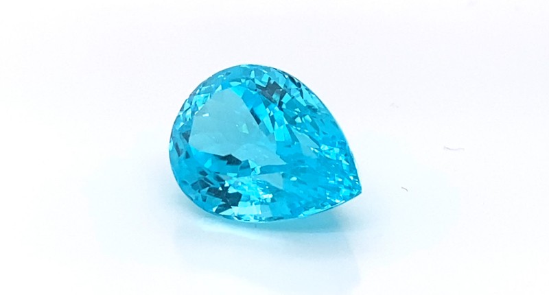 <strong>All Other Cut Gemstones.</strong> Joseph Ambalu of Amba Gem Corp.’s 21.81-carat brilliant-cut pear-shaped Paraiba tourmaline <strong>All Other Cut Gemstones.</strong> Joseph Ambalu of Amba Gem Corp.’s 21.81-carat brilliant-cut pear-shaped Paraiba tourmaline