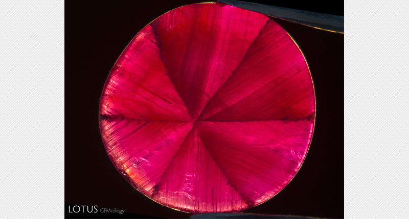 A trapiche ruby from Mong Hsu, Myanmar (Photo credit:<a href="http://lotusgemology.com/" target="_blank" rel="noopener noreferrer"> Lotus Gemology</a> and Patharaphum Sudprasert)