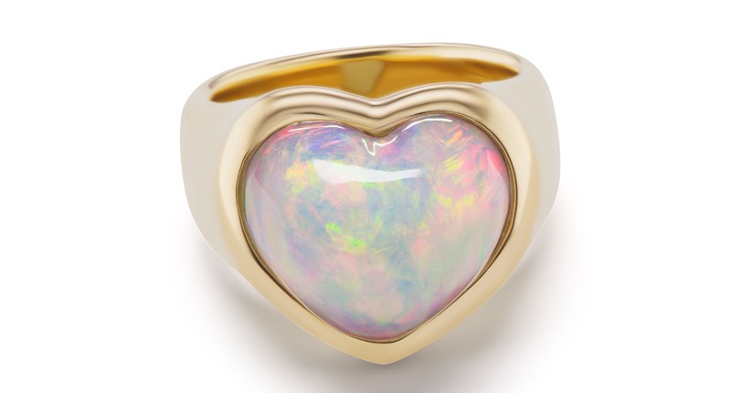 <p><a href="https://www.brentneale.com" target="_blank" rel="noopener">Brent Neale</a> one-of-a-kind opal heart “Gypsy” ring in 18-karat yellow gold (Price Upon Request) </p>