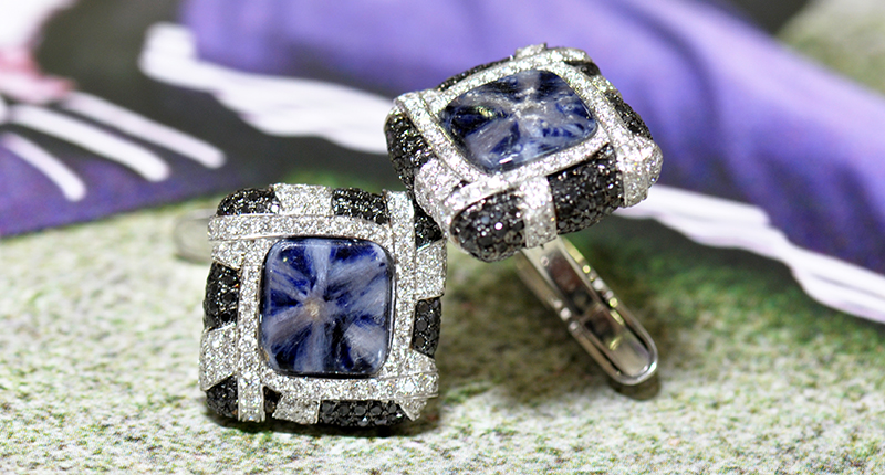 These cufflinks from <a href="http://www.ricardobasta.com/" target="_blank" rel="noopener noreferrer">Ricardo Basta Fine Jewelry</a> feature two trapiche sapphires totaling 12.83 carats, set in 18-karat white gold and accented with 420 white diamonds and 278 black diamonds ($12,000). These cufflinks from <a href="http://www.ricardobasta.com/" target="_blank" rel="noopener noreferrer">Ricardo Basta Fine Jewelry</a> feature two trapiche sapphires totaling 12.83 carats, set in 18-karat white gold and accented with 420 white diamonds and 278 black diamonds ($12,000).