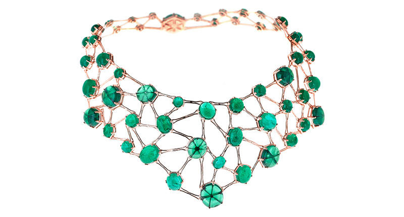<a href="http://www.selimmouzannar.com" target="_blank" rel="noopener noreferrer">Selim Mouzannar’s</a> necklace--which won <a href="fashion/design-contests/4313-honoring-jewelry-design-and-remembering-a-legend" target="_blank" rel="noopener noreferrer">Best in Colored Gemstones Above 20K</a> at the Couture Design Awards in 2016--is comprised solely of natural emeralds from the Muzo mines in Colombia. Of 55 emeralds, eight are trapiche, and they total 163.26 carats. The necklace is for sale for $430,000. <a href="http://www.selimmouzannar.com" target="_blank" rel="noopener noreferrer">Selim Mouzannar’s</a> necklace--which won <a href="fashion/design-contests/4313-honoring-jewelry-design-and-remembering-a-legend" target="_blank" rel="noopener noreferrer">Best in Colored Gemstones Above 20K</a> at the Couture Design Awards in 2016--is comprised solely of natural emeralds from the Muzo mines in Colombia. Of 55 emeralds, eight are trapiche, and they total 163.26 carats. The necklace is for sale for $430,000.