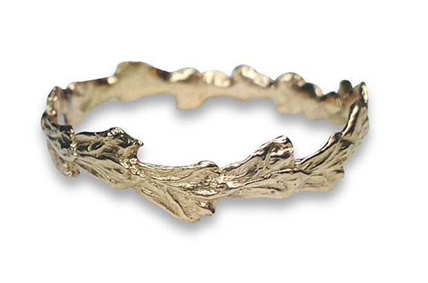 Rebecca Fragola’s Leaf wedding ring is handmade from a natural leaf cast in 14-karat gold ($350). <a href="http://adriaticjewelry.com/" target="_blank"><span style="color: rgb(255, 0, 0);">AdriaticJewelry.com</span></a>