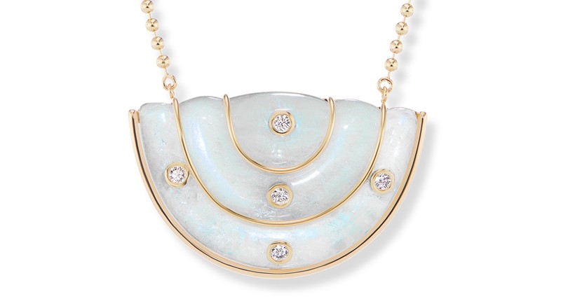 “Marianne Necklace” in 18-karat yellow gold with rainbow moonstone and diamonds ($9,600)