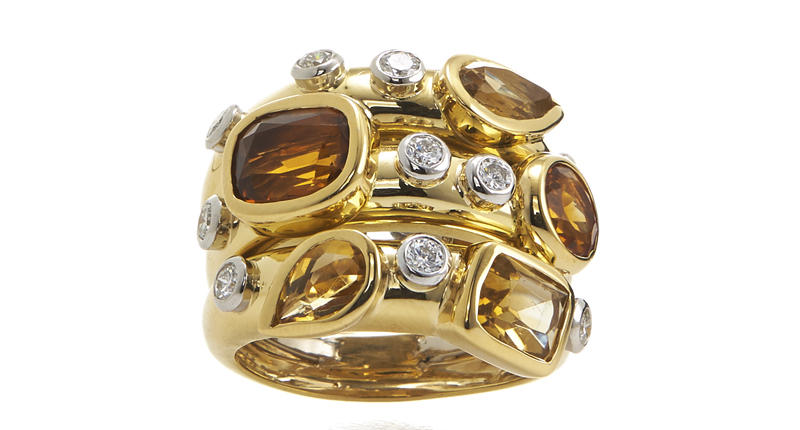 <a href="https://www.davidwebb.com/" target="_blank" rel="noopener">David Webb</a> “Fireworks” ring with variously-cut topaz and citrines, brilliant-cut diamonds, 18-karat gold and platinum ($17,000)