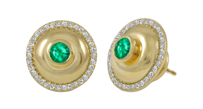 Ilana Ariel’s Large Cap Earrings in 18-karat yellow gold with emeralds and diamonds ($5,660) Ilana Ariel’s Large Cap Earrings in 18-karat yellow gold with emeralds and diamonds ($5,660)