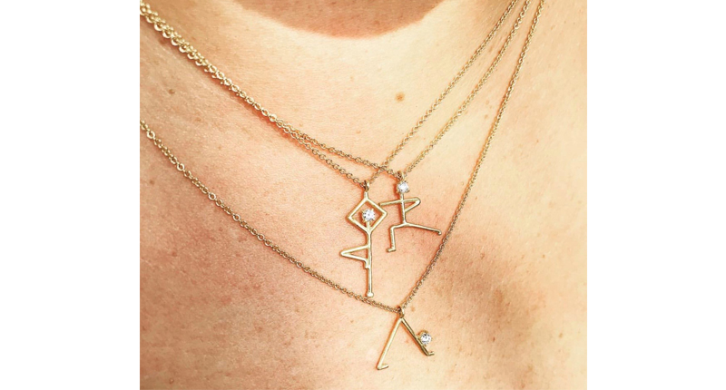 Mars + Love’s yoga pose jewels also come as pendants.  Mars + Love’s yoga pose jewels also come as pendants.