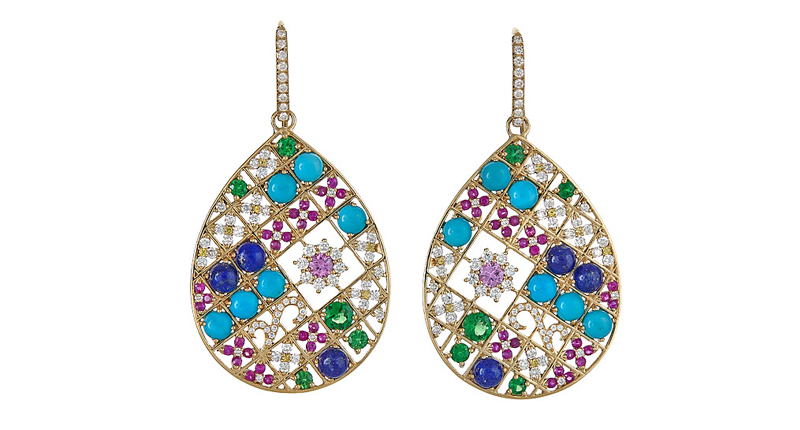 Mosaique Tear Drop signature earrings in 18-karat yellow gold with white  Mosaique Tear Drop signature earrings in 18-karat yellow gold with white