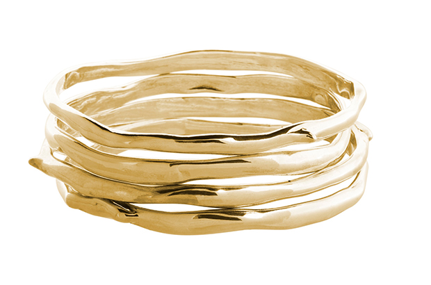 These hand-carved bangles were inspired by a washed-up twig picked up on a distant shore by designer Delphine Leymarie. They are made in reclaimed 18-karat rose, white or yellow gold ($3,340 each) or reclaimed silver ($249 each). <a target="_blank" href="http://"><span style="color: #ff0000;">DelphineLeymarie.com</span></a>