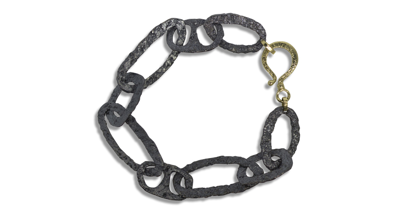 Rona Fisher oxidized silver and 18-karat yellow gold bracelet ($895). The brand will exhibit at the Premier show, booth 2512. Rona Fisher oxidized silver and 18-karat yellow gold bracelet ($895). The brand will exhibit at the Premier show, booth 2512.