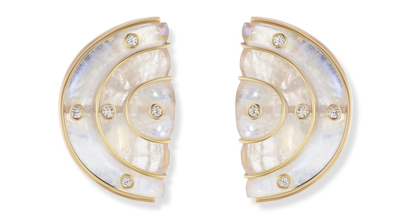 18-karat yellow gold earrings with rainbow moonstone and diamonds ($14,800)