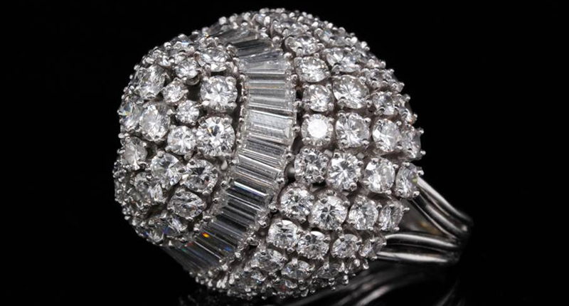 This platinum ring set with 13 carats of diamonds was owned by actress Arlene Dahl, an MGM contract star in the 1950s. It sold for more than $9,000 at the recent “Artifacts of Hollywood & Music” auction.
