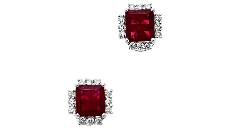 A pair of earrings from Equatorian featuring 1.53 carats of red beryl and 0.29 carats of diamonds in platinum