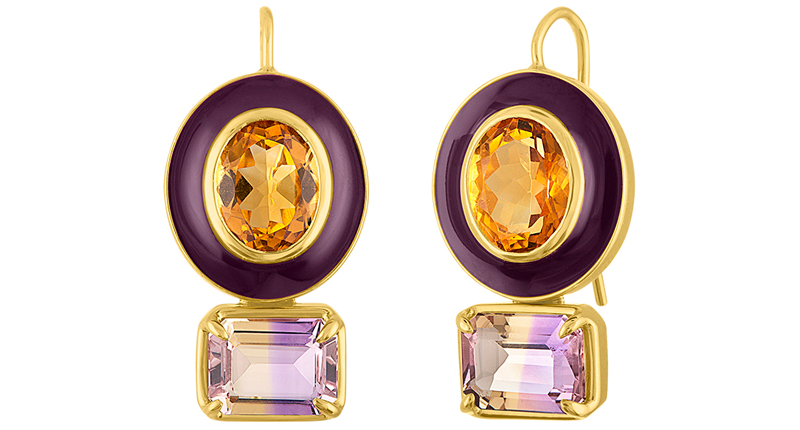 <a href="http://www.amyglaswand.com" target="_blank" rel="noopener">Amy Glaswand</a> Pop Earrings in 18-karat gold with purple enamel, citrine and ametrine ($4,200) <a href="http://www.amyglaswand.com" target="_blank" rel="noopener">Amy Glaswand</a> Pop Earrings in 18-karat gold with purple enamel, citrine and ametrine ($4,200)