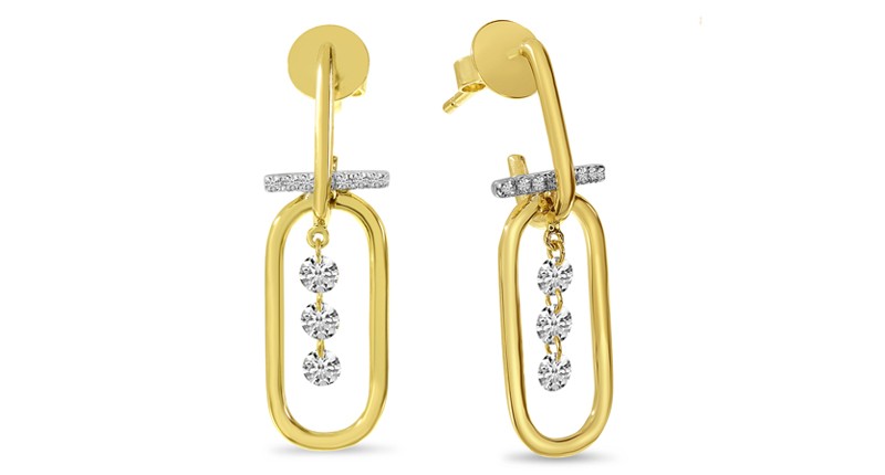 <p><a href="https://www.brevani.com" target="_blank" rel="noopener">Brevani</a> 14-karat yellow gold paperclip chain earrings with diamonds ($1,400) </p>