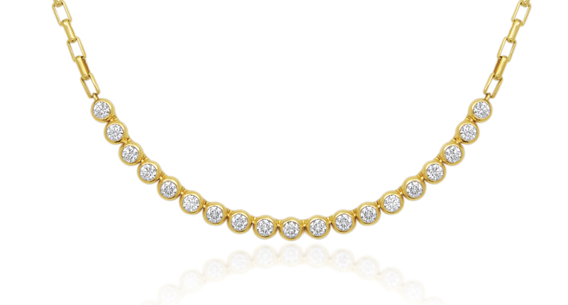 <a href="http://www.gumuchian.com" target="_blank" rel="noopener">Gumuchian</a> “Moonlight” necklace in 18-karat yellow gold with bezel-set diamonds ($9,000)