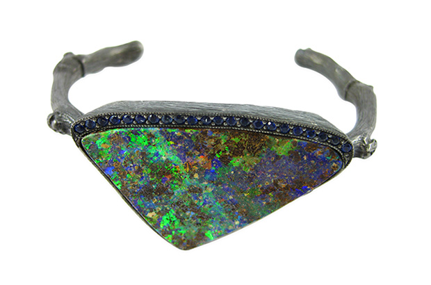 This sterling silver “Twig” cuff features an opal with sapphire accents ($16,350).  This sterling silver “Twig” cuff features an opal with sapphire accents ($16,350).