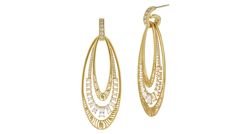 <a href="http://www.marthaseely.com" target="_blank" rel="noopener">Martha Seely</a> 14-karat yellow gold “Lyra” earrings with round and baguette diamonds ($11,625)