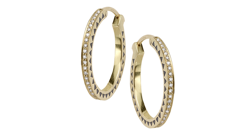 <strong>Huggies:</strong> <a href="https://foundrae.com" target="_blank">Foundrae</a>’s 18-karat yellow gold hoops with enamel and diamonds ($3,850)