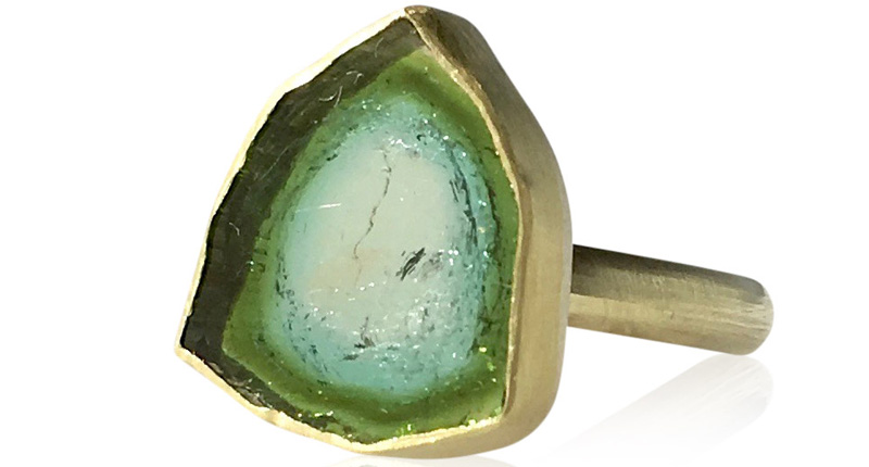 Judi Powers tourmaline slice ring set in 14-karat green gold and sterling silver ($1,295) <a href="http://www.judipowersjewelry.com/">www.judipowersjewelry.com</a>