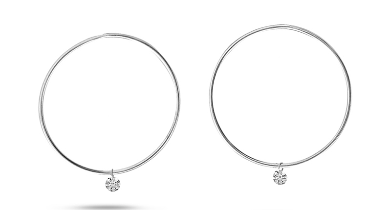 The “Dashing Diamonds” front hoop earrings with a pierced diamond dangle retail for $999. The “Dashing Diamonds” front hoop earrings with a pierced diamond dangle retail for $999.