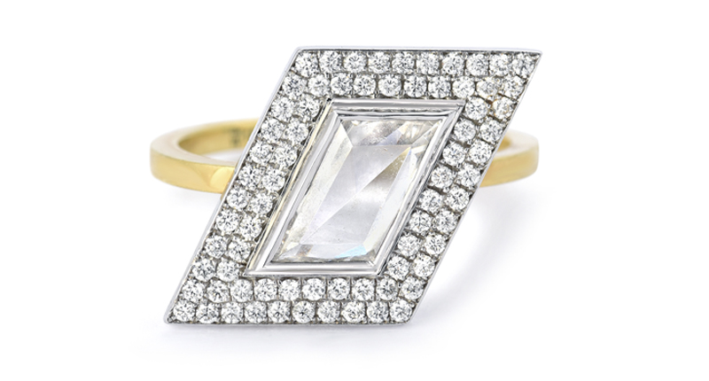 <a href="http://www.emilypwheeler.com/" target="_blank" rel="noopener noreferrer">Emily P. Wheeler</a> Rhomboid diamond ring in 14-karat white and yellow gold with a 0.90-carat rhomboid-shaped diamond and white diamond pavé ($8,200) <a href="http://www.emilypwheeler.com/" target="_blank" rel="noopener noreferrer">Emily P. Wheeler</a> Rhomboid diamond ring in 14-karat white and yellow gold with a 0.90-carat rhomboid-shaped diamond and white diamond pavé ($8,200)