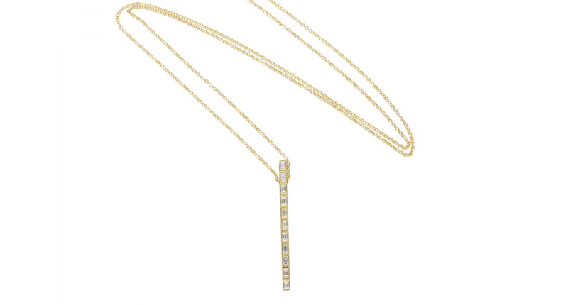 <strong>April: Diamonds.</strong> Ileana Makri’s “Thread” 18-karat gold necklace with 11 white diamond baguettes ($4,525)