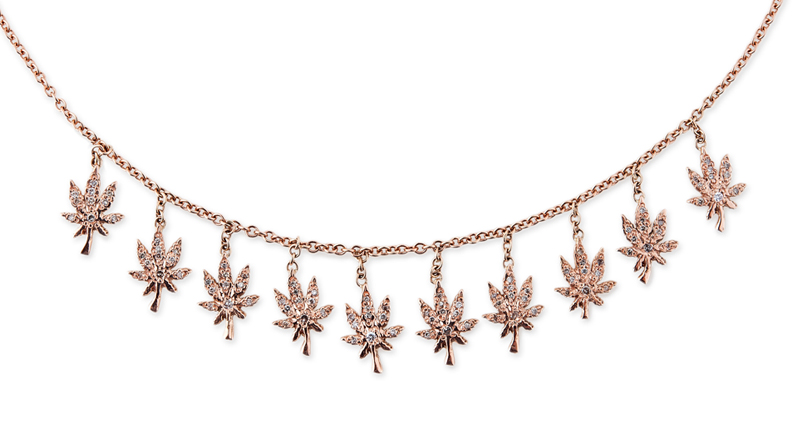 Jacquie Aiche pavé Sweet Leaf Shaker necklace in 14-karat rose gold with diamonds ($5,500) Jacquie Aiche pavé Sweet Leaf Shaker necklace in 14-karat rose gold with diamonds ($5,500)