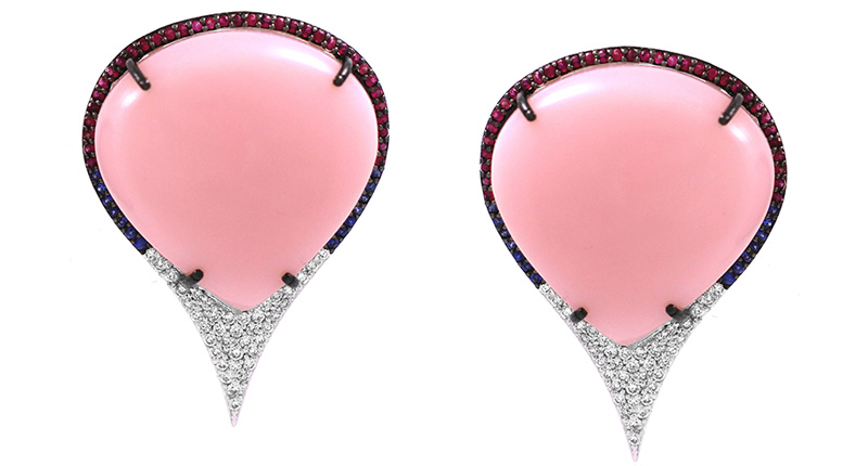 Vivaan pink opal earrings accented with ruby, sapphire and diamonds set in 18-karat gold ($6,700) <a href="http://www.vivaan.us" target="_blank" rel="noopener noreferrer">www.vivaan.us</a>