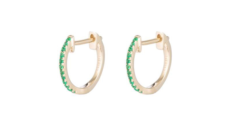 <a href="http://www.arielgordonjewelry.com" target="_blank" rel="noopener noreferrer">Ariel Gordon</a> emerald pave huggie earrings in 14-karat yellow gold ($695)