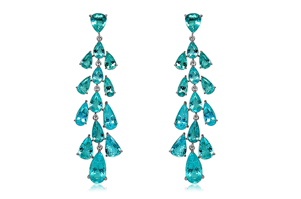 Sutra’s chandelier earrings in 18-karat white gold with Paraiba tourmaline ($300,000) <a href="http://sutrajewels.com/" target="_blank"><span style="color: rgb(255, 0, 0);">sutrajewels.com</span></a> Sutra’s chandelier earrings in 18-karat white gold with Paraiba tourmaline ($300,000) <a href="http://sutrajewels.com/" target="_blank"><span style="color: rgb(255, 0, 0);">sutrajewels.com</span></a>