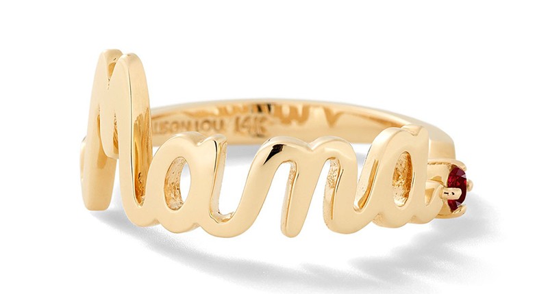 <a href="https://www.alisonlou.com" target="_blank" rel="noopener">Alison Lou</a> Mama ring in 14-karat gold with garnet ($975)