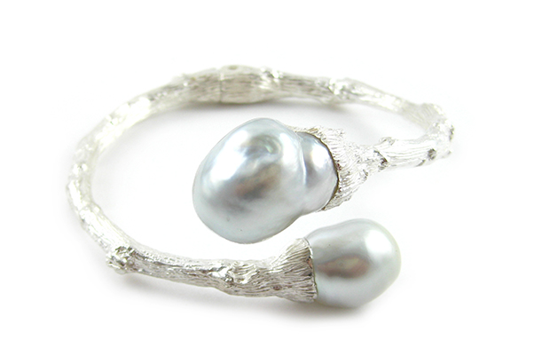 K. Brunini’s sterling silver “Twig” hinged bracelet with South Sea pearls ($4,775)   K. Brunini’s sterling silver “Twig” hinged bracelet with South Sea pearls ($4,775)