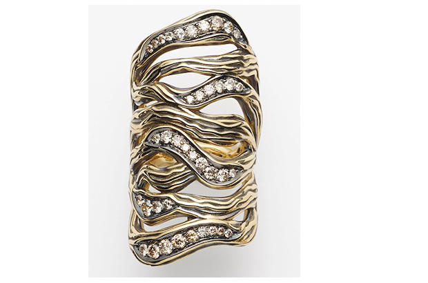Antonini’s “Vulcano” ring in yellow gold and black rhodium with champagne diamonds ($7,190)<br />
<a href="http://www.antonini.it/" target="_blank"><span style="color: rgb(255, 0, 0);">antonini.it</span></a>