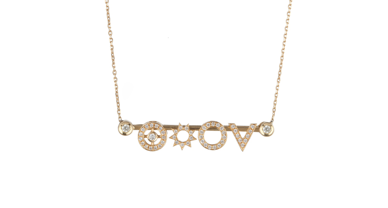 Part of the Diamond Digits collection, this 18-karat yellow gold and white diamond necklace commemorates the date Sept. 12 with R.Y.M. Jewelry’s signature code ($675 per charm, $2,050 for bar necklace). Part of the Diamond Digits collection, this 18-karat yellow gold and white diamond necklace commemorates the date Sept. 12 with R.Y.M. Jewelry’s signature code ($675 per charm, $2,050 for bar necklace).