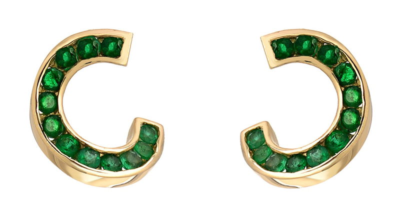 <strong>Huggies:</strong> <a href="https://www.retrouvai.com/" target="_blank">Retrouvaí</a>’s channel-set emerald wrap earrings in 14-karat yellow gold ($1,565)