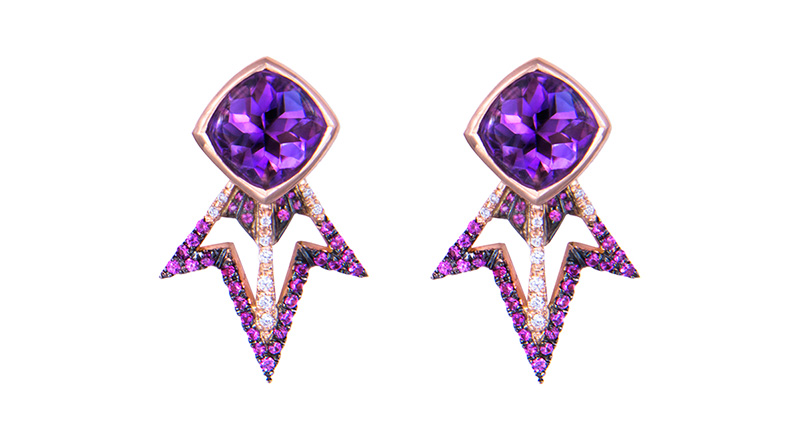 M. Spalten “Comet” earrings with cabochon amethyst, pink sapphires and diamond set in 18-karat rose gold ($4,452)<br /><a href="http://www.mspalten.com" target="_blank" rel="noopener noreferrer">MSpalten.com</a>
