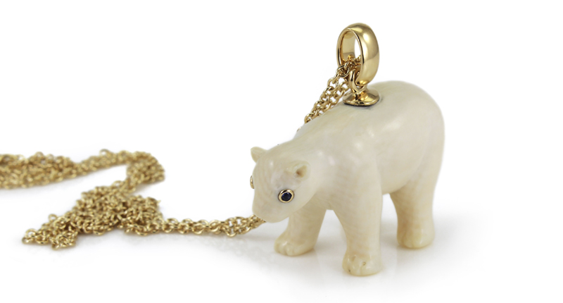 <a href="https://bibivandervelden.com/products/mammoth-polar-bear-necklace" target="_blank" rel="noopener">Bibi Van Der Velden</a> “Mammoth Bear” necklace made in 18-karat yellow gold with fossilized mammoth tusk and blue sapphires ($4,148 per current exchange rates) <a href="https://bibivandervelden.com/products/mammoth-polar-bear-necklace" target="_blank" rel="noopener">Bibi Van Der Velden</a> “Mammoth Bear” necklace made in 18-karat yellow gold with fossilized mammoth tusk and blue sapphires ($4,148 per current exchange rates)