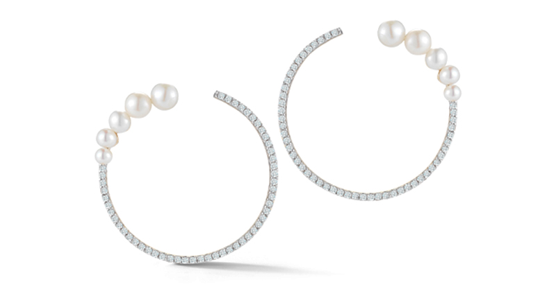 <strong>Statement Hoops:</strong> <a href="http://www.MateoNewYork.com" target="_blank">Mateo New York</a>’s graduated pearl hoops in 14-karat white gold with white diamonds ($1,687)