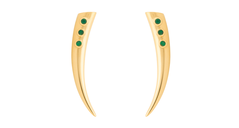 Aya by Chelsy Davy’s horn earrings with Gemfields Zambian emeralds set in 18-karat yellow gold ($2,240)