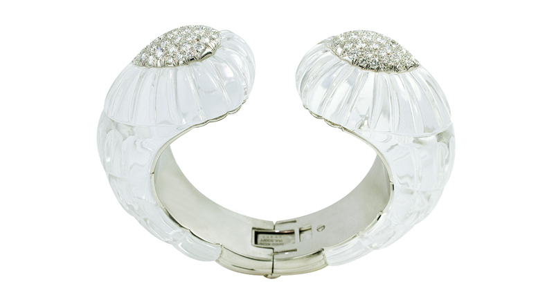 David Webb 18-karat white gold, platinum, rock crystal and diamond cuff, price upon request<br />Available at <a href="https://www.davidwebb.com/" target="_blank" rel="noopener noreferrer">David Webb</a>