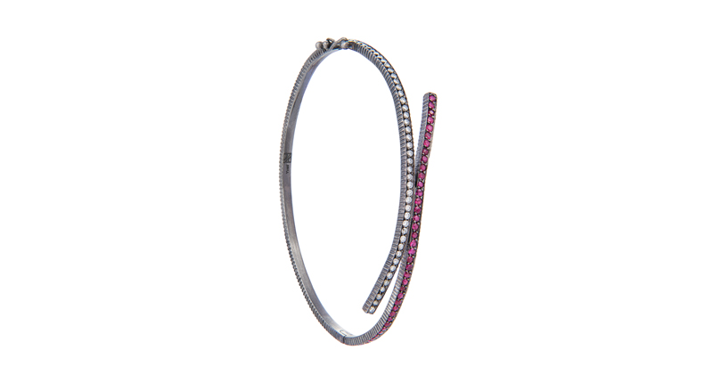 Yossi Harari’s “Lilah” oval bracelet set with Gemfields Mozambican ruby and diamond pave in oxidized gilver (his silver/gold alloy) ($3,300)